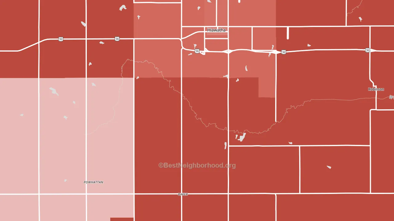 Brown County, KS block-group political-lean map