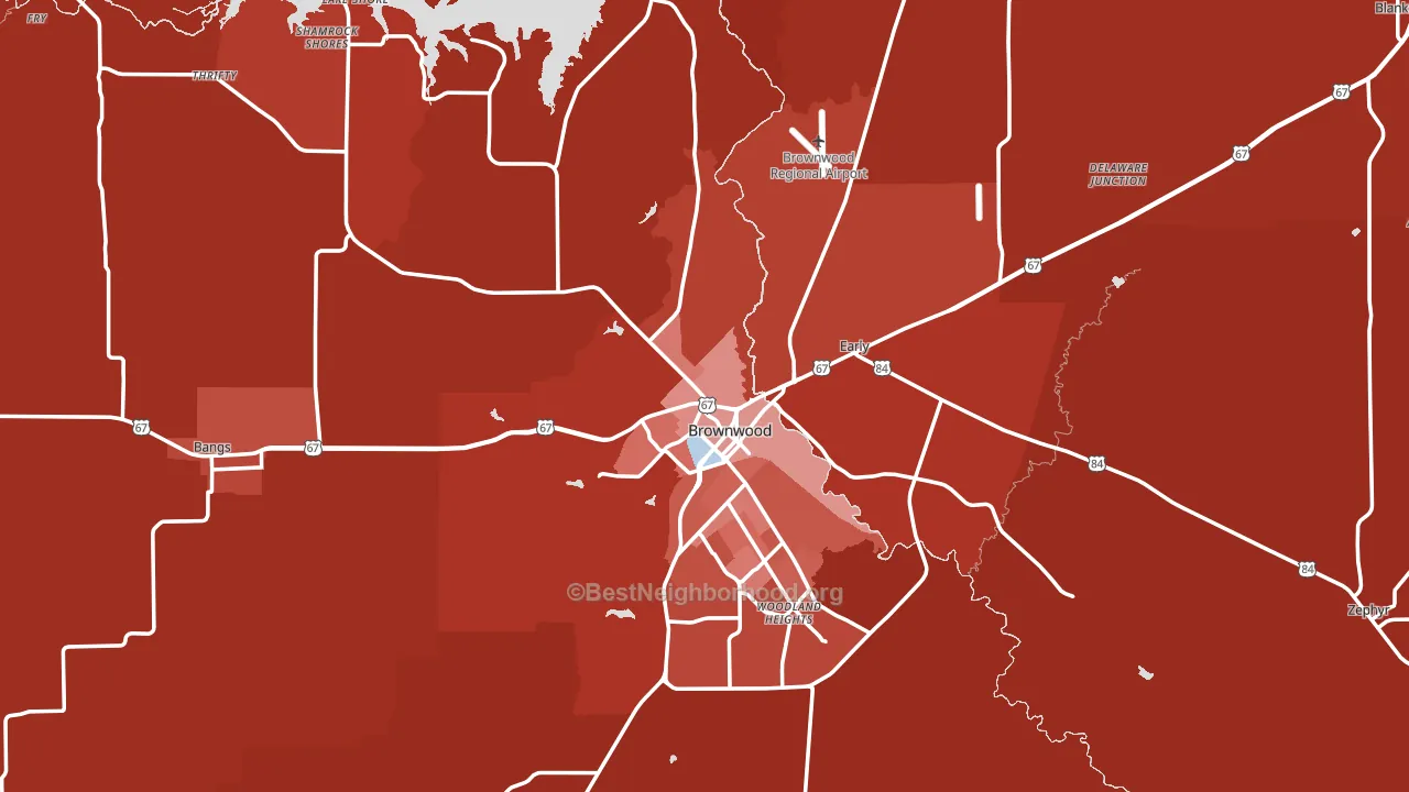 Brown County, TX block-group political-lean map