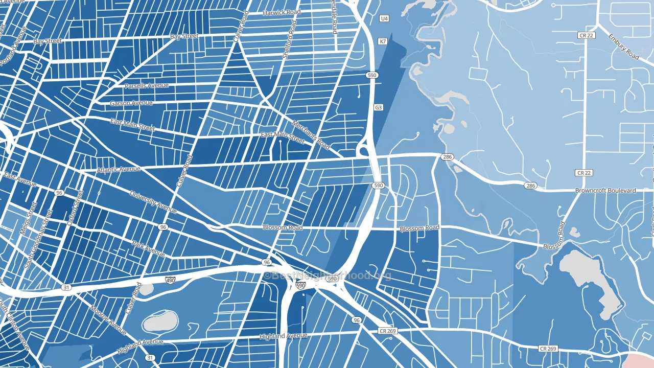Browncroft, Rochester, NY block-group political-lean map