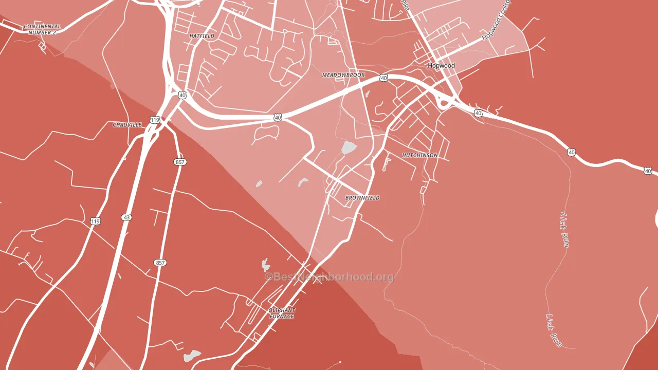 Brownfield, PA block-group political-lean map