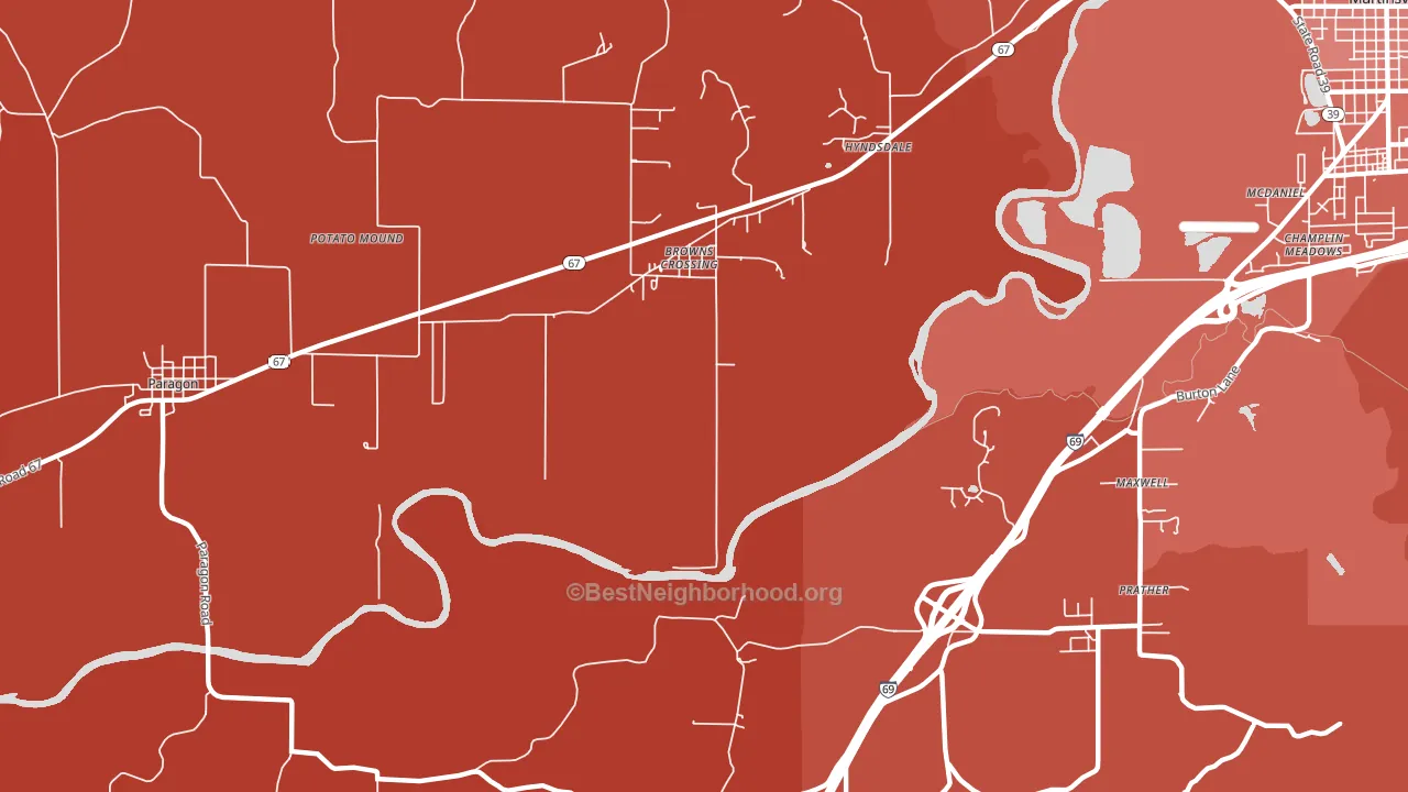 Browns Crossing, IN block-group political-lean map