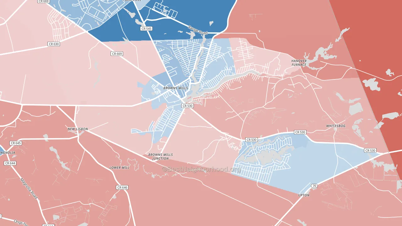 Browns Mills, NJ block-group political-lean map