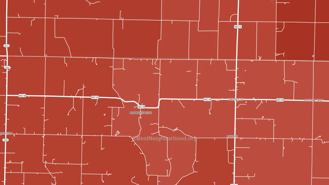 Browns Spring, MO block-group political-lean map