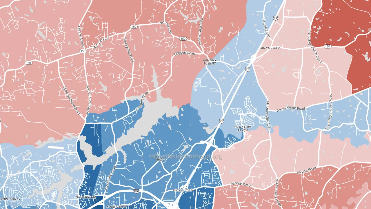 Browns Summit, NC block-group political-lean map