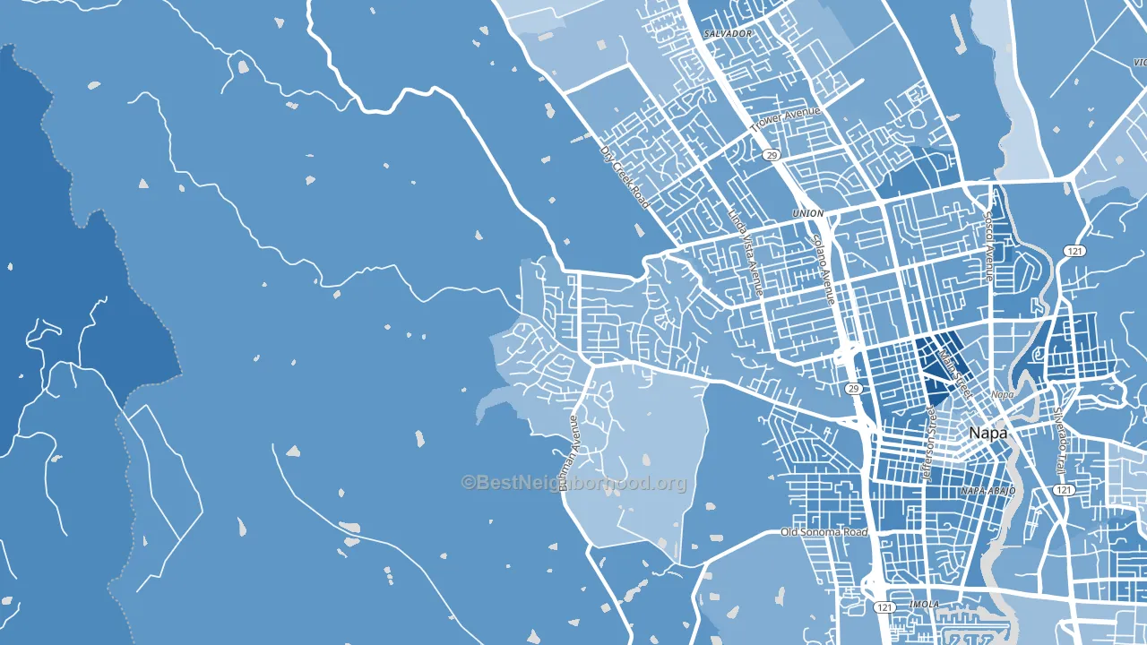 Browns Valley, Napa, CA block-group political-lean map