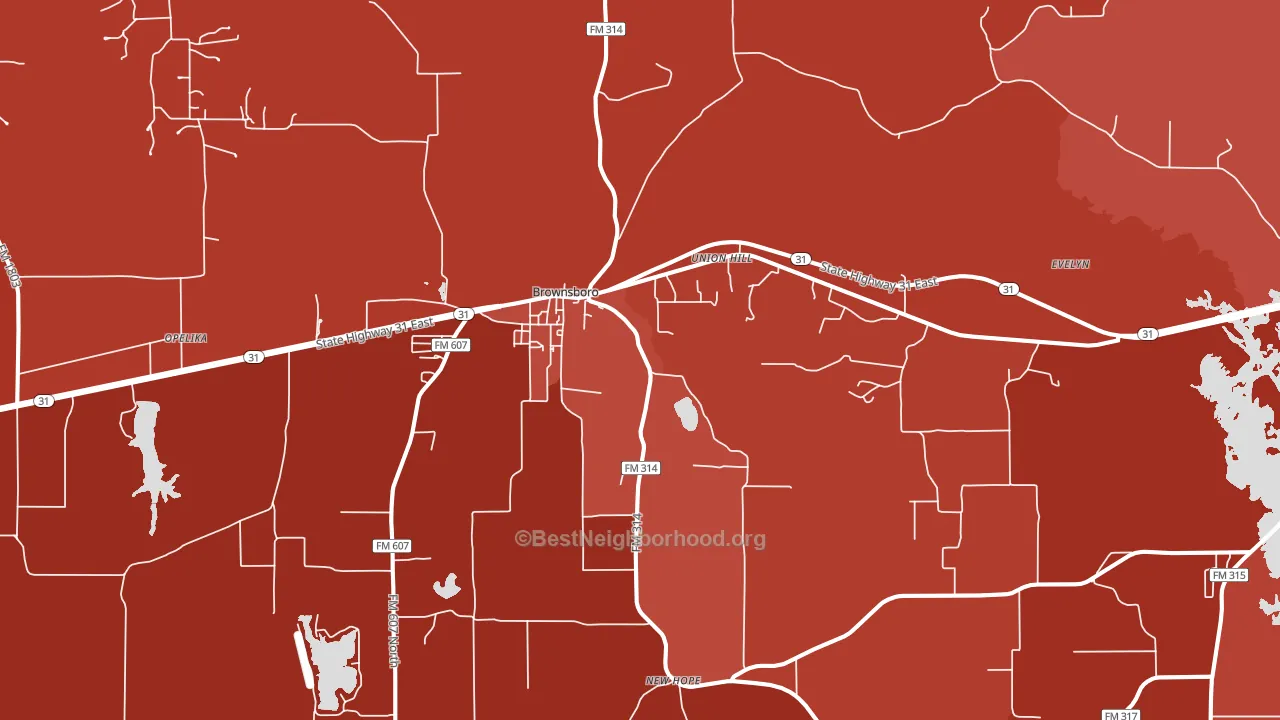Brownsboro, TX block-group political-lean map