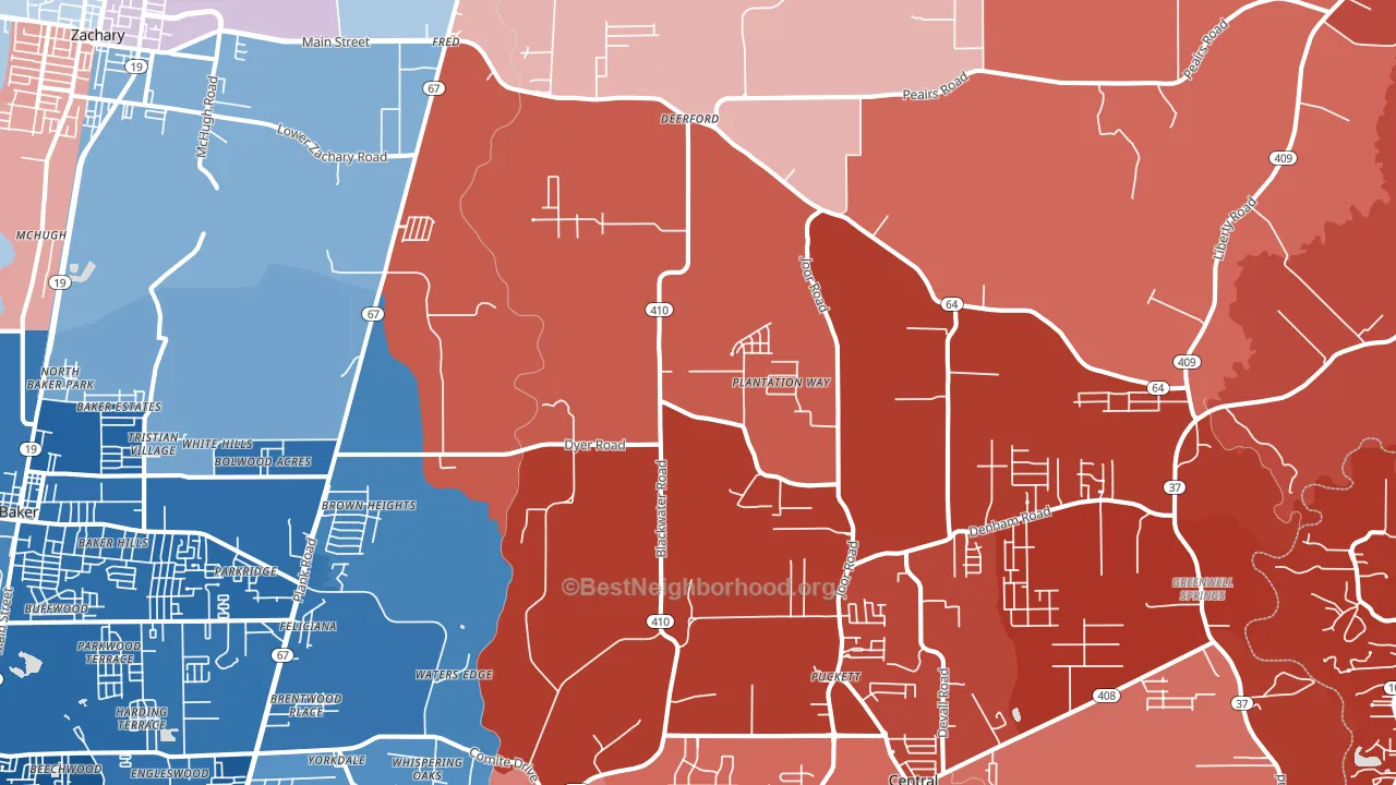 Brownsfield-Central, Baton Rouge, LA block-group political-lean map