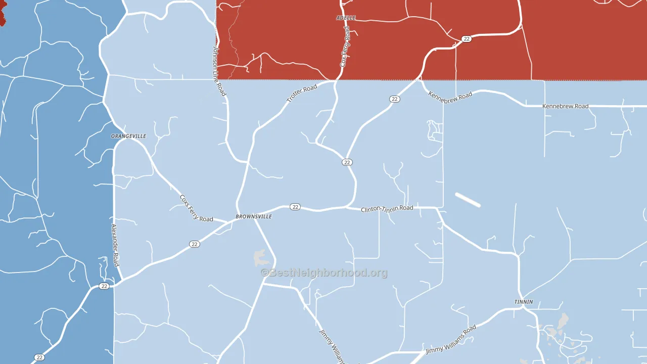 Brownsville, MS block-group political-lean map