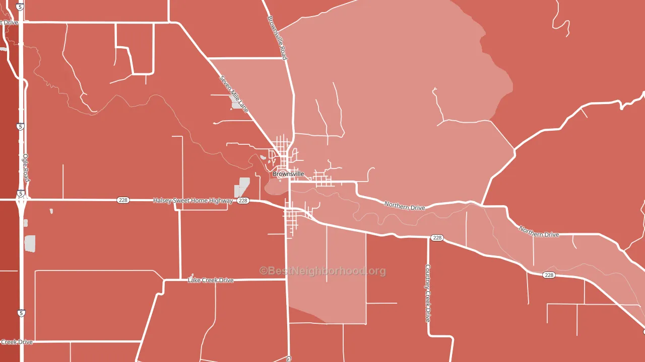 Brownsville, OR block-group political-lean map