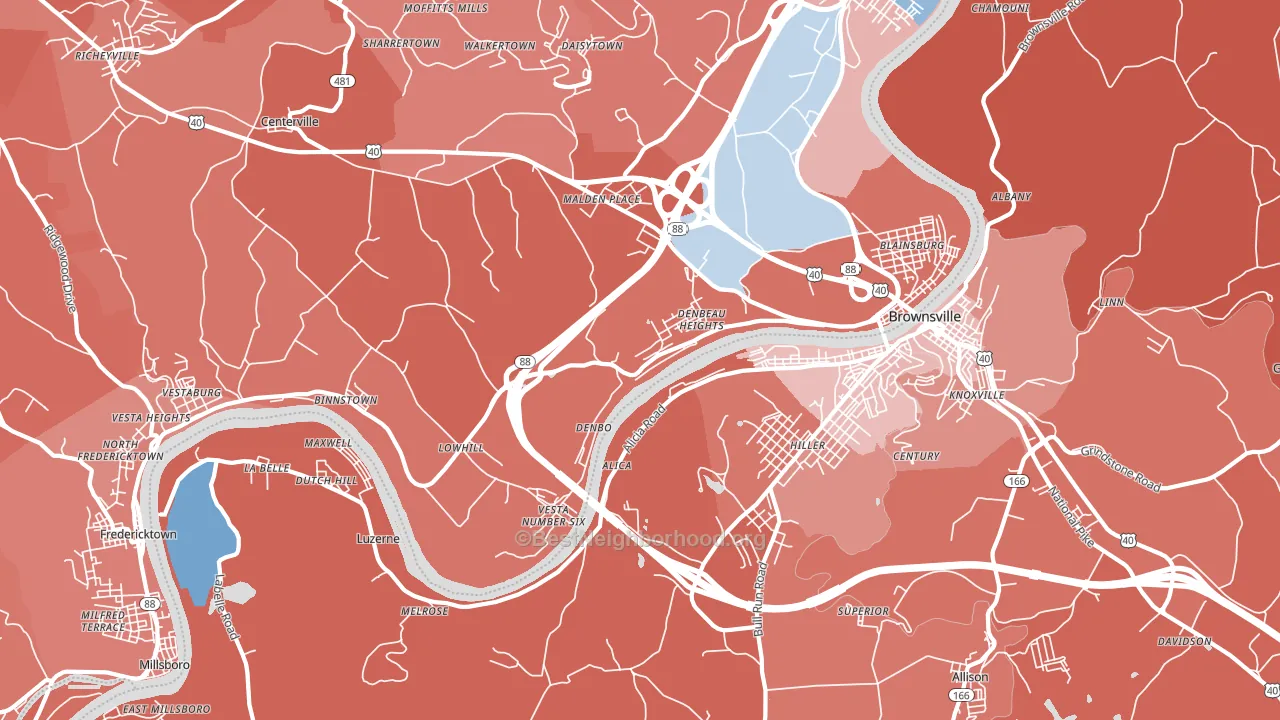 Brownsville, PA block-group political-lean map