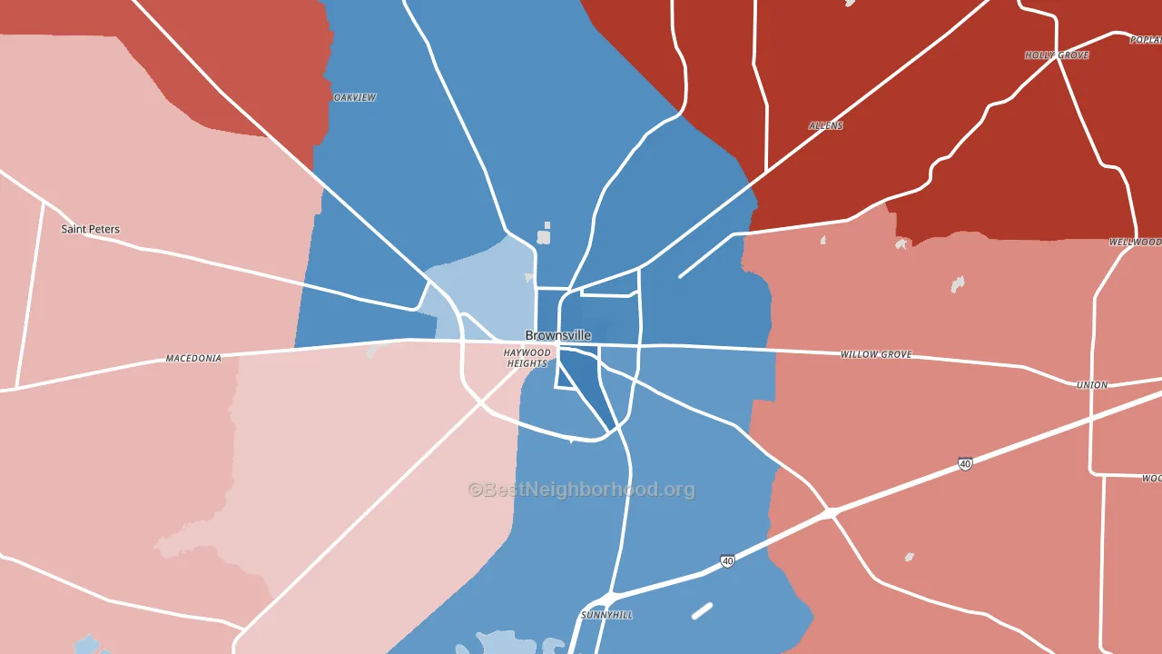 Brownsville, TN block-group political-lean map