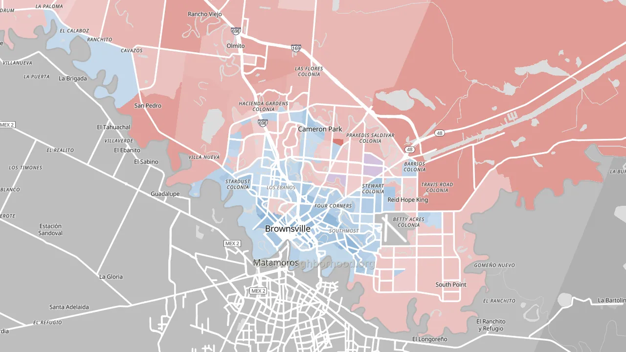 Brownsville, TX block-group political-lean map