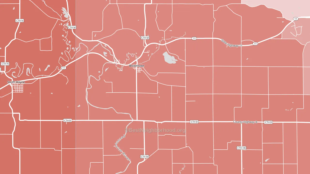 Browntown, WI block-group political-lean map