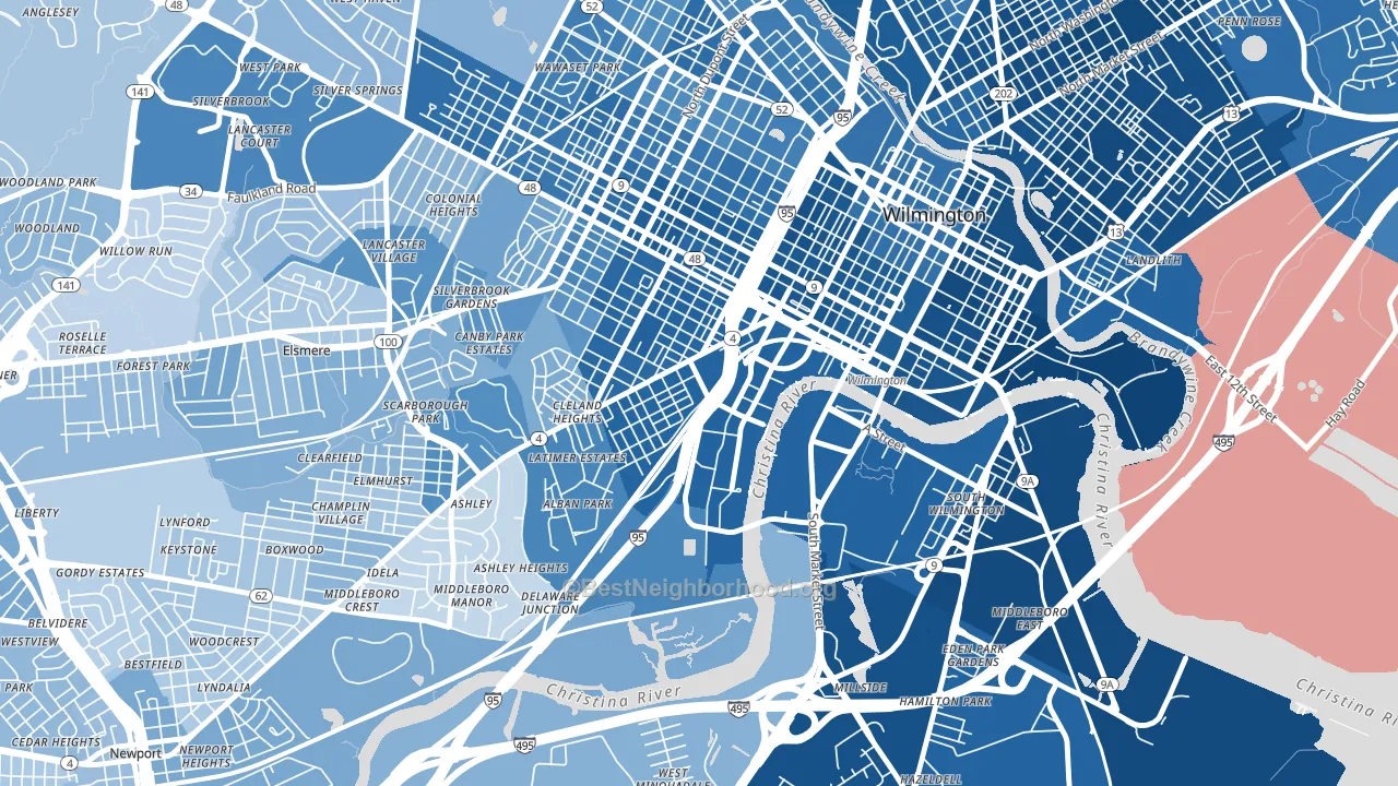 Browntown, Wilmington, DE block-group political-lean map