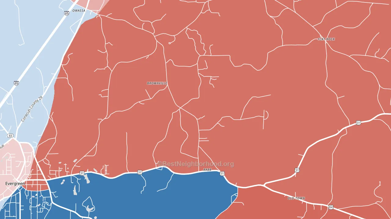 Brownville, AL block-group political-lean map