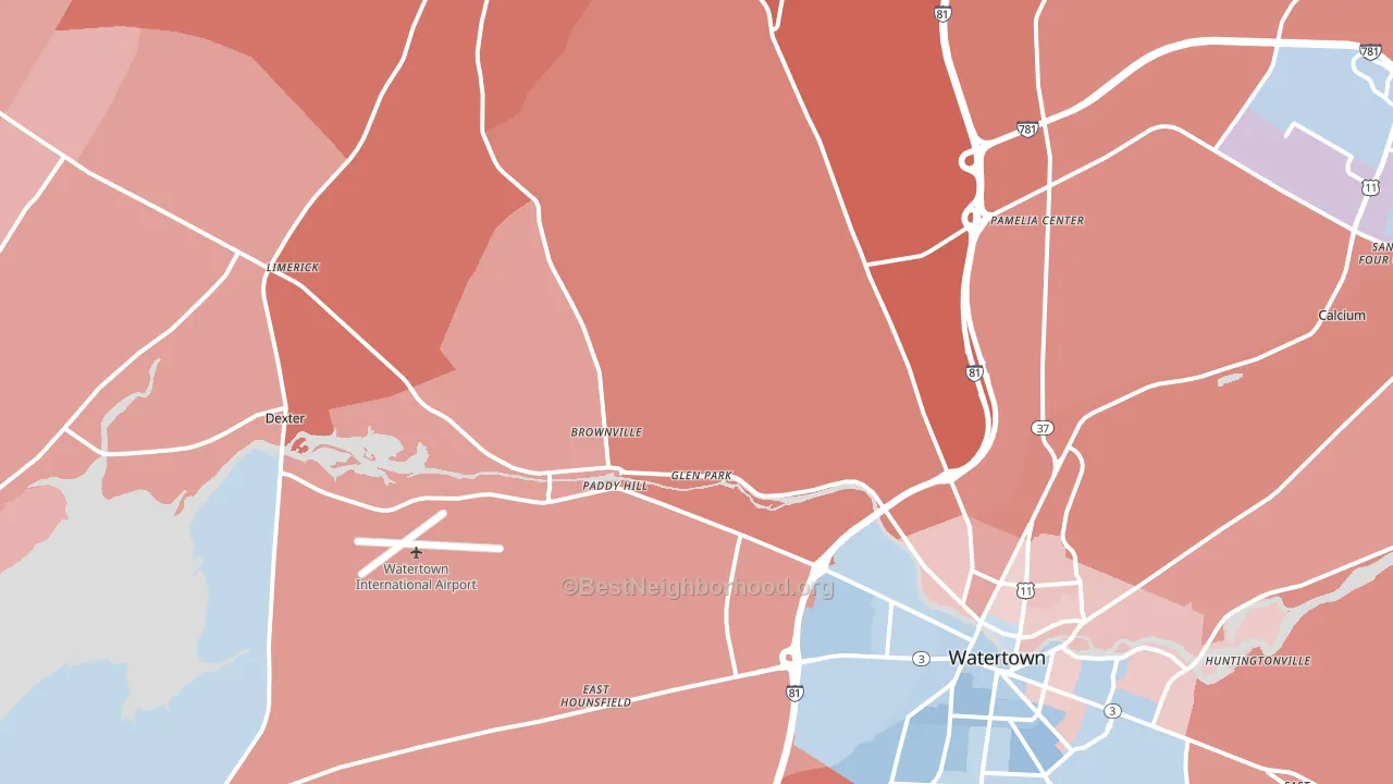 Brownville, NY block-group political-lean map
