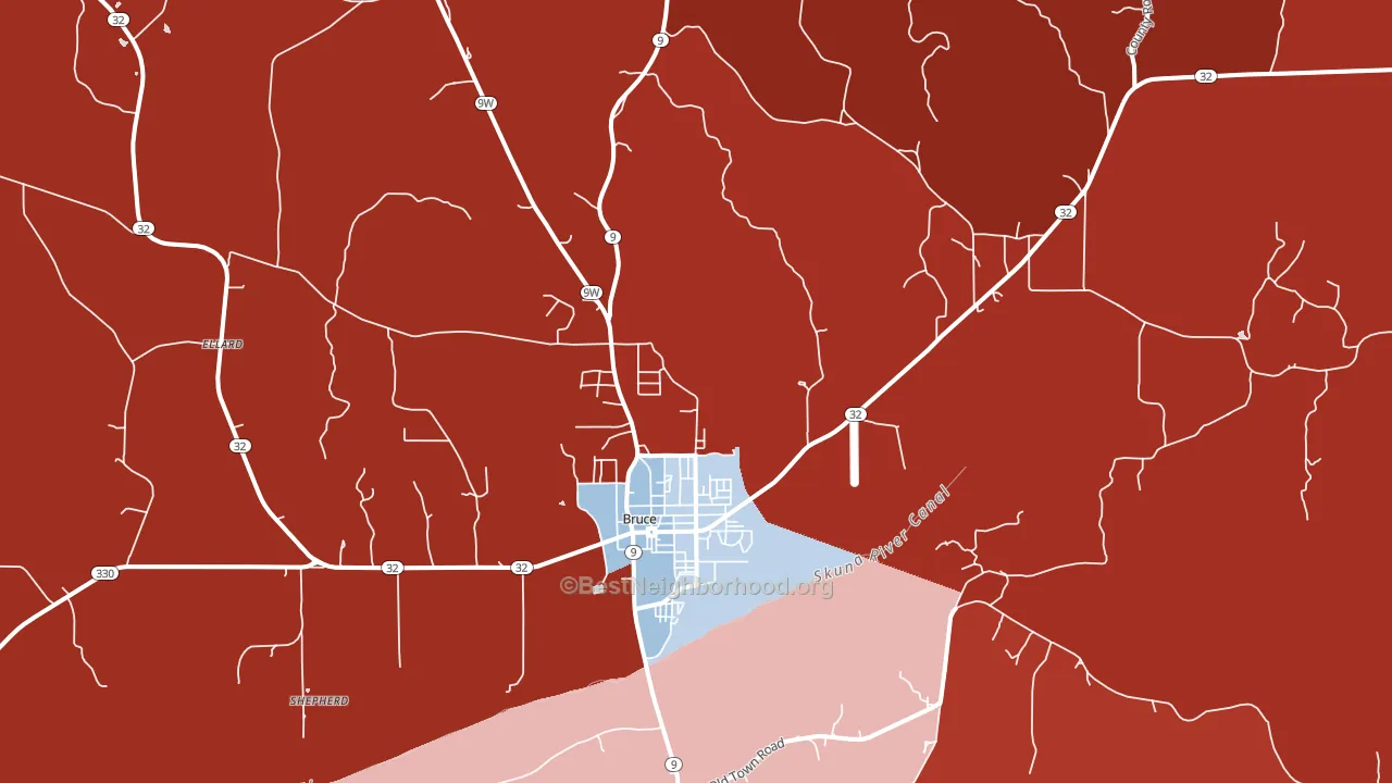 Bruce, MS block-group political-lean map