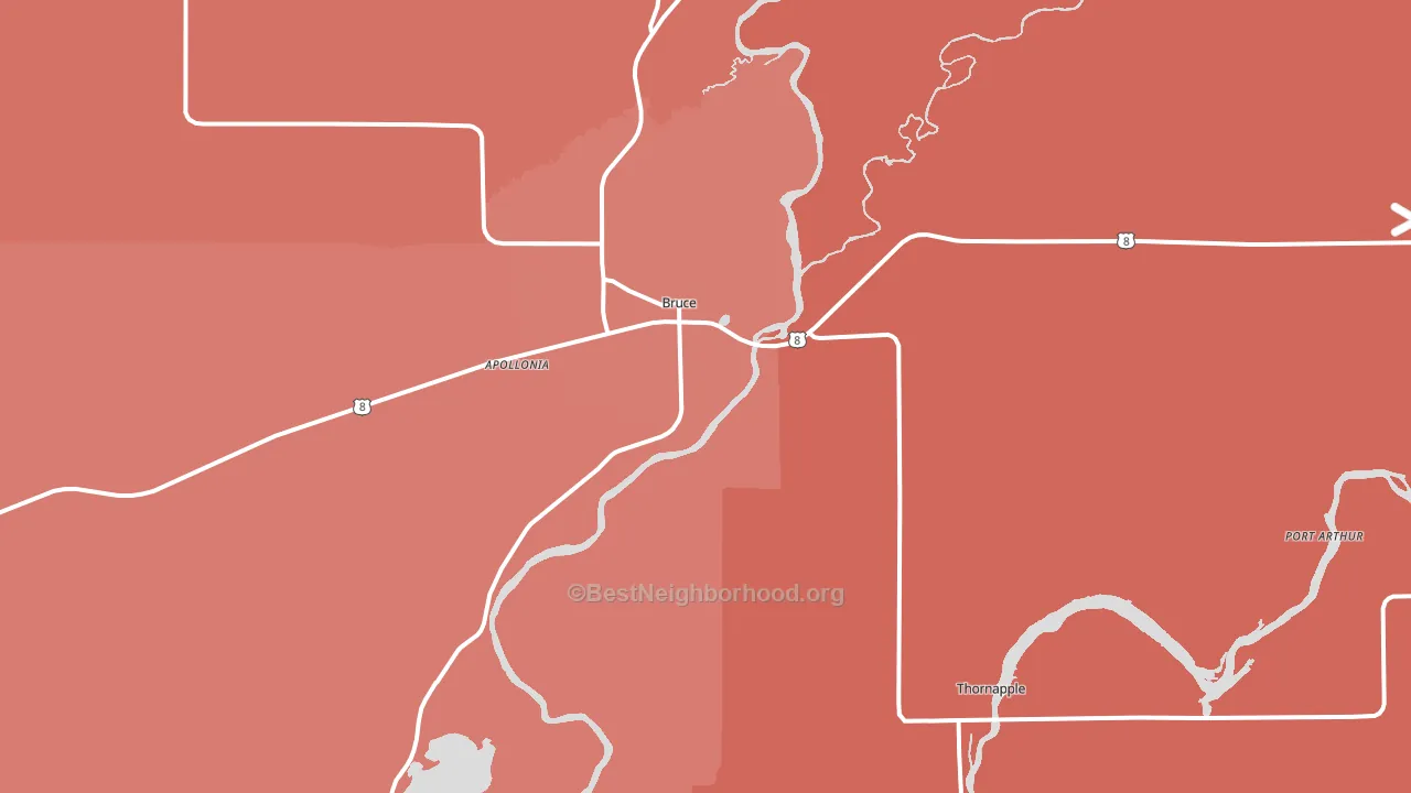 Bruce, WI block-group political-lean map