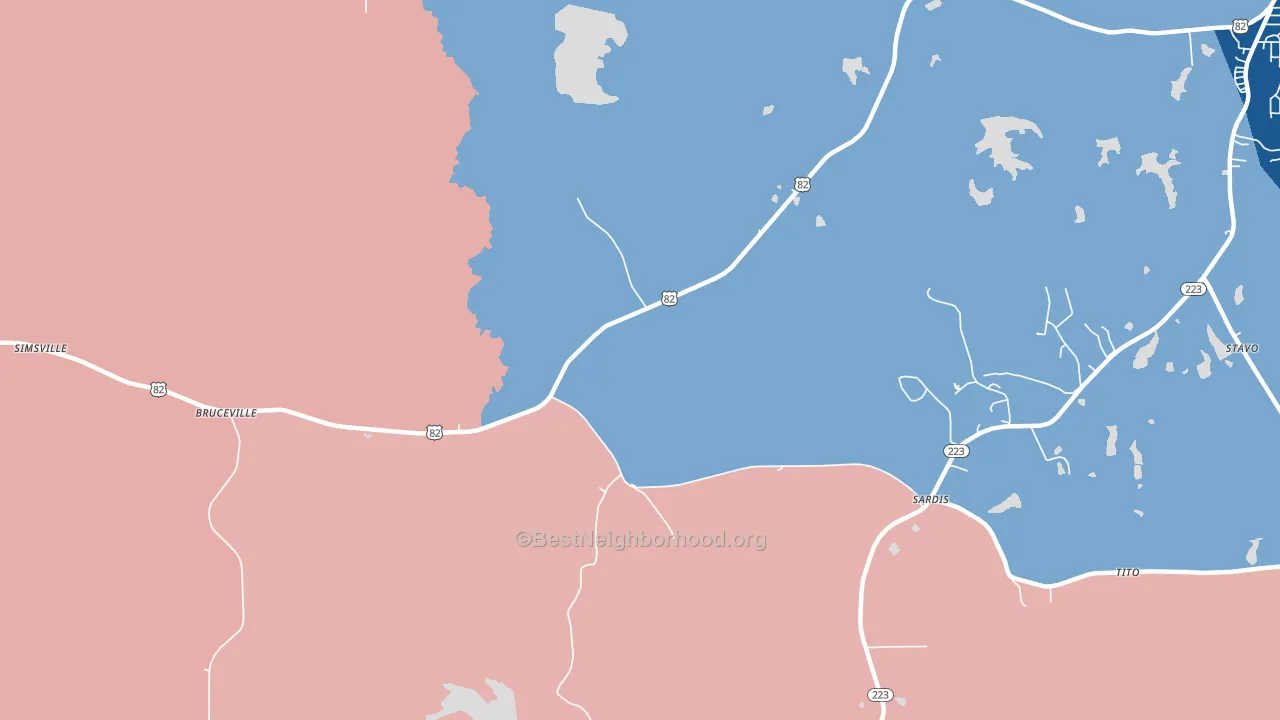 Bruceville, AL block-group political-lean map