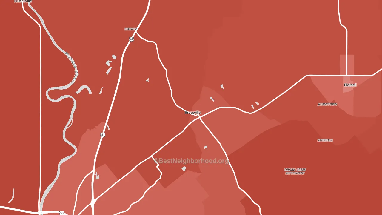 Bruceville, IN block-group political-lean map
