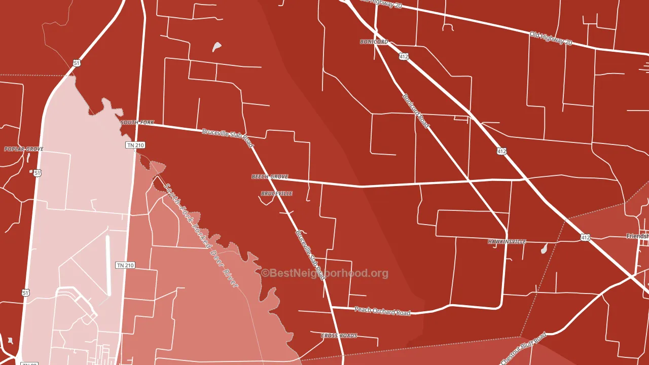 Bruceville, TN block-group political-lean map