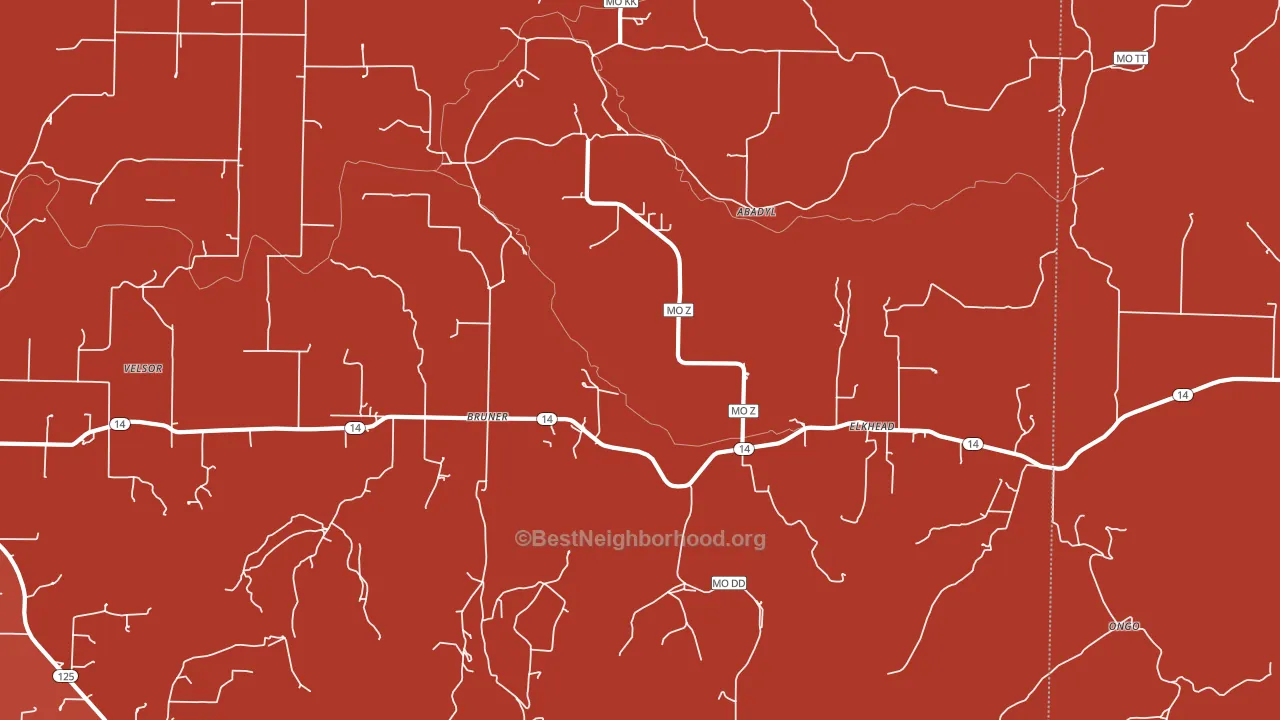 Bruner, MO block-group political-lean map