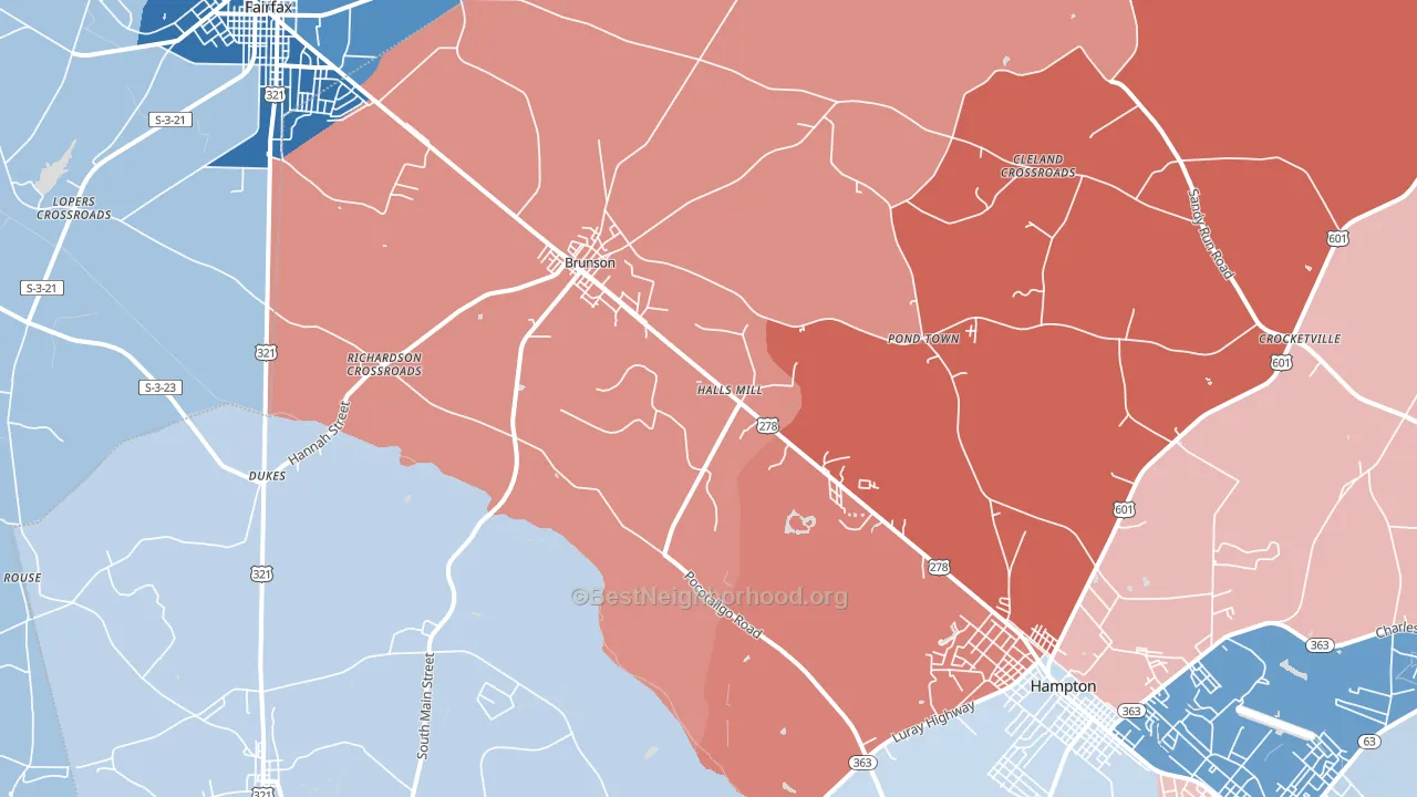 Brunson, SC block-group political-lean map