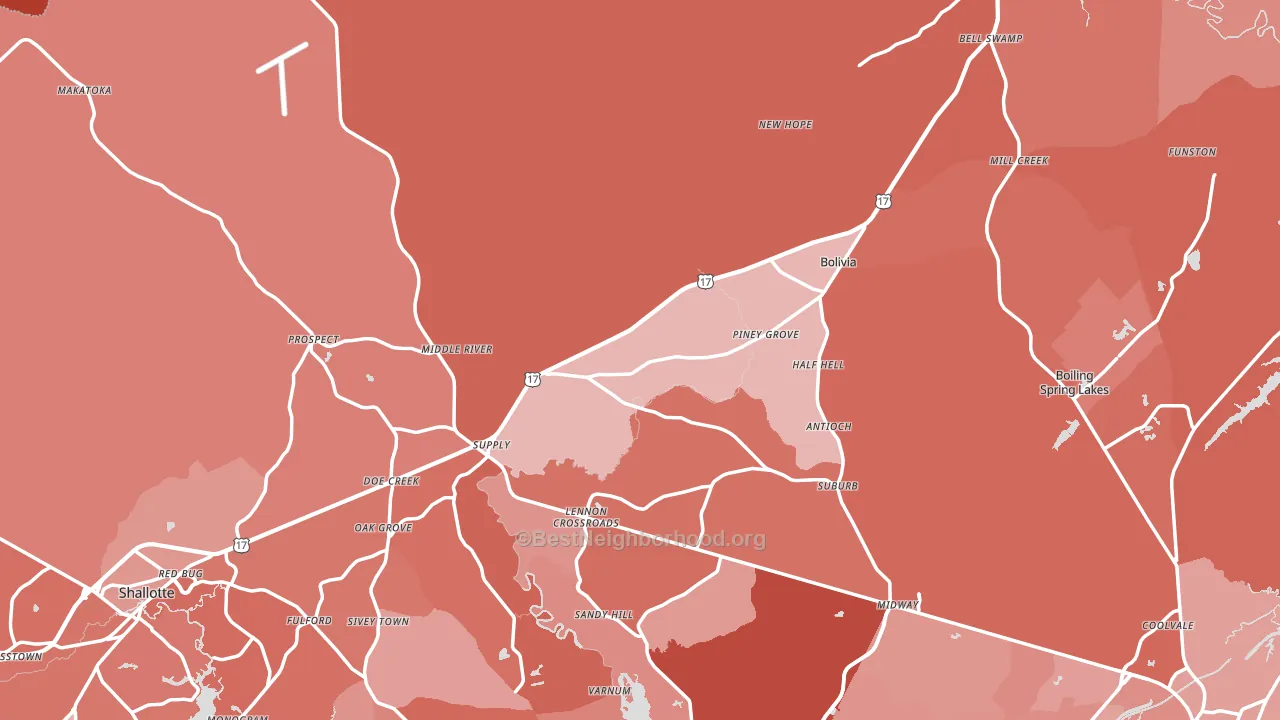 Brunswick County, NC block-group political-lean map