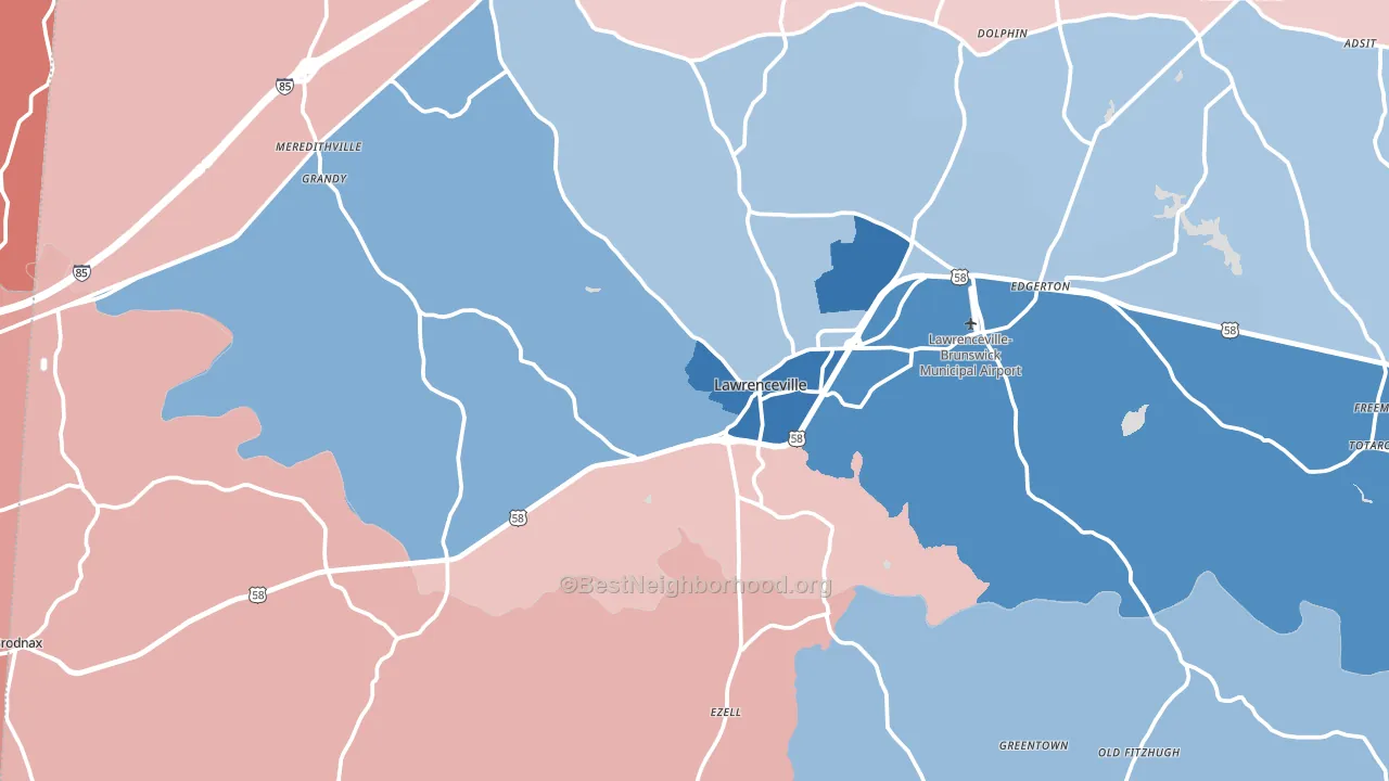 Brunswick County, VA block-group political-lean map