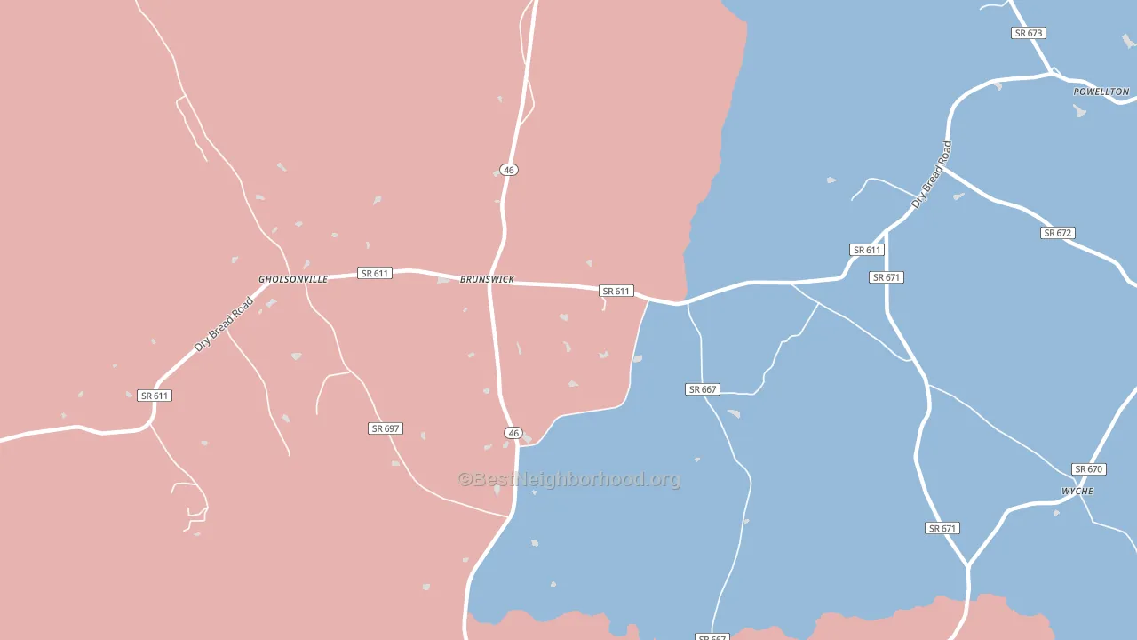 Brunswick, VA block-group political-lean map