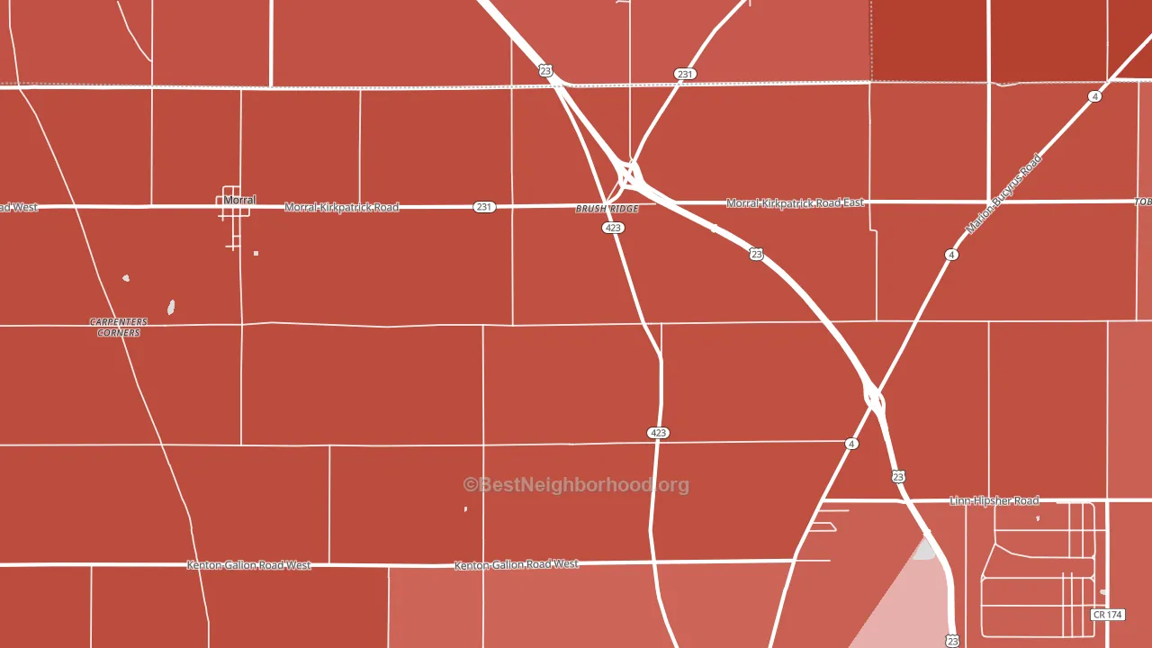 Brush Ridge, OH block-group political-lean map