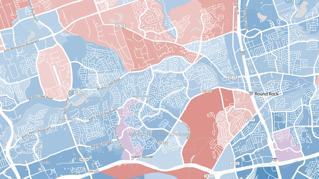 Brushy Creek, TX block-group political-lean map