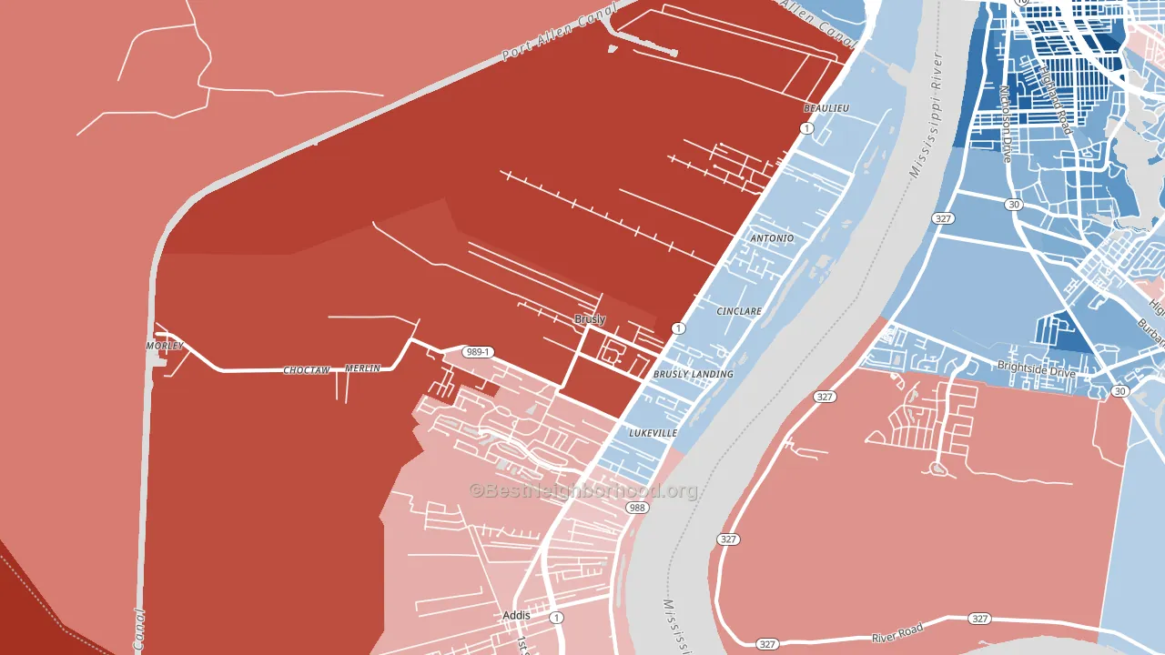 Brusly, LA block-group political-lean map