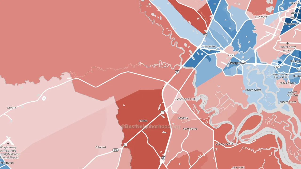 Bryan County, GA block-group political-lean map