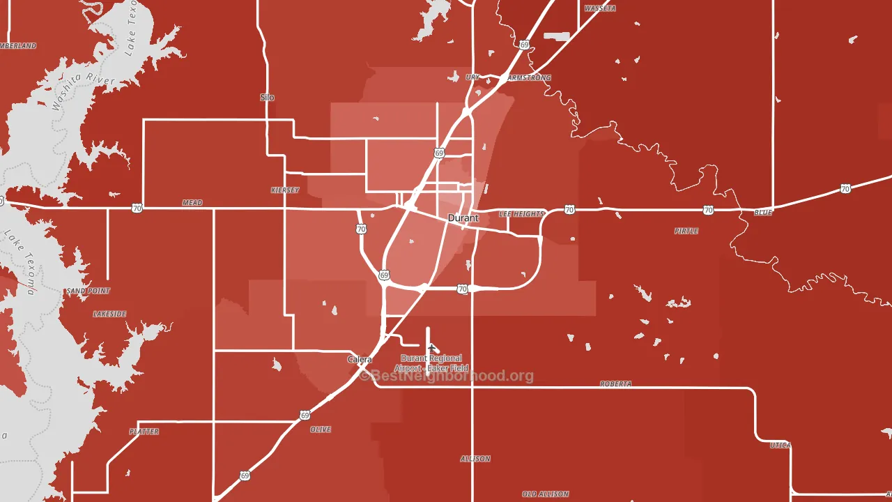 Bryan County, OK block-group political-lean map