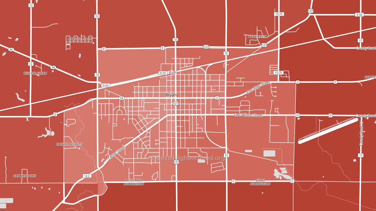 Bryan Downtown Historic District, Bryan, OH block-group political-lean map