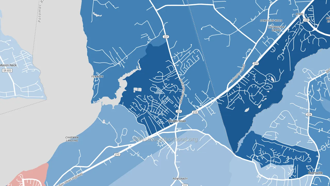 Bryans Road, MD block-group political-lean map