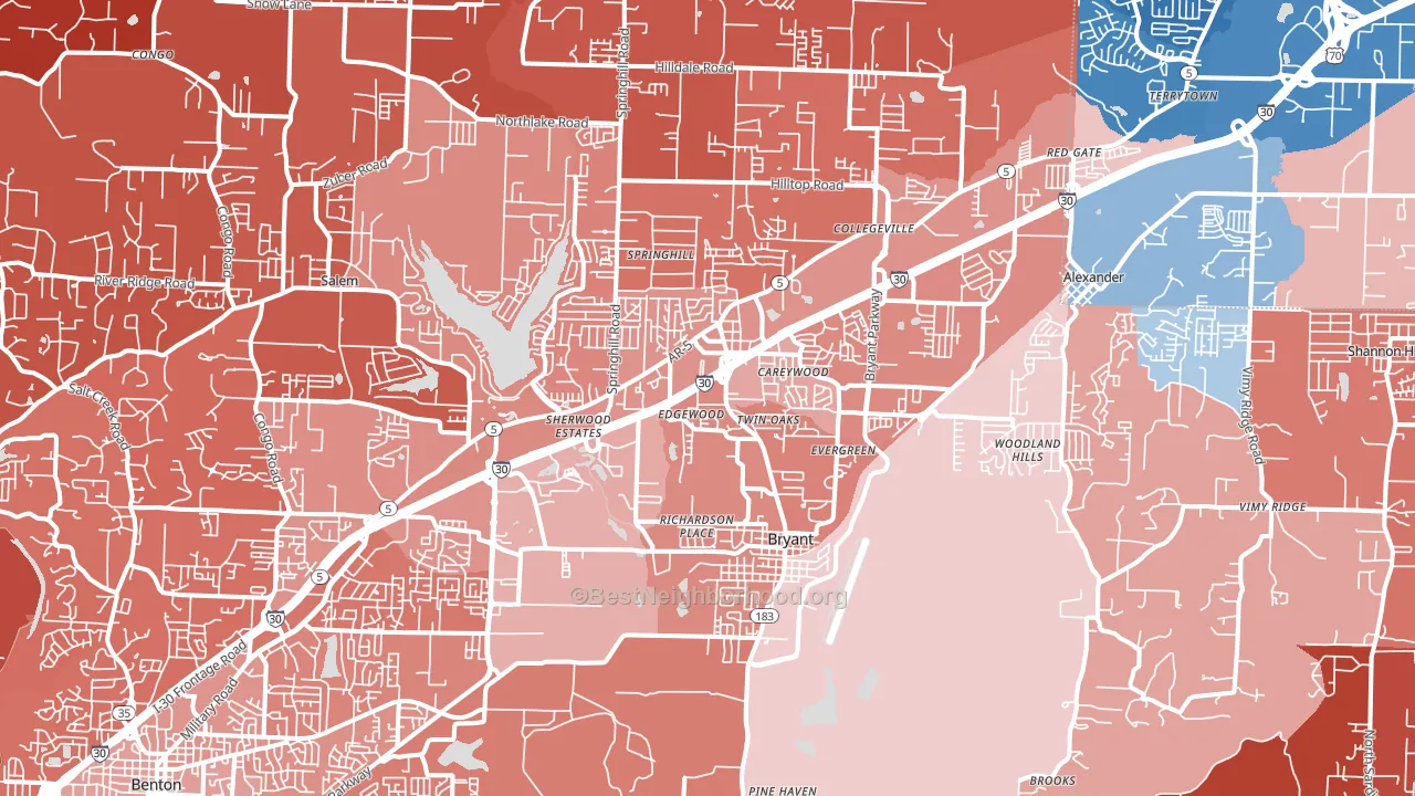 Bryant, AR block-group political-lean map