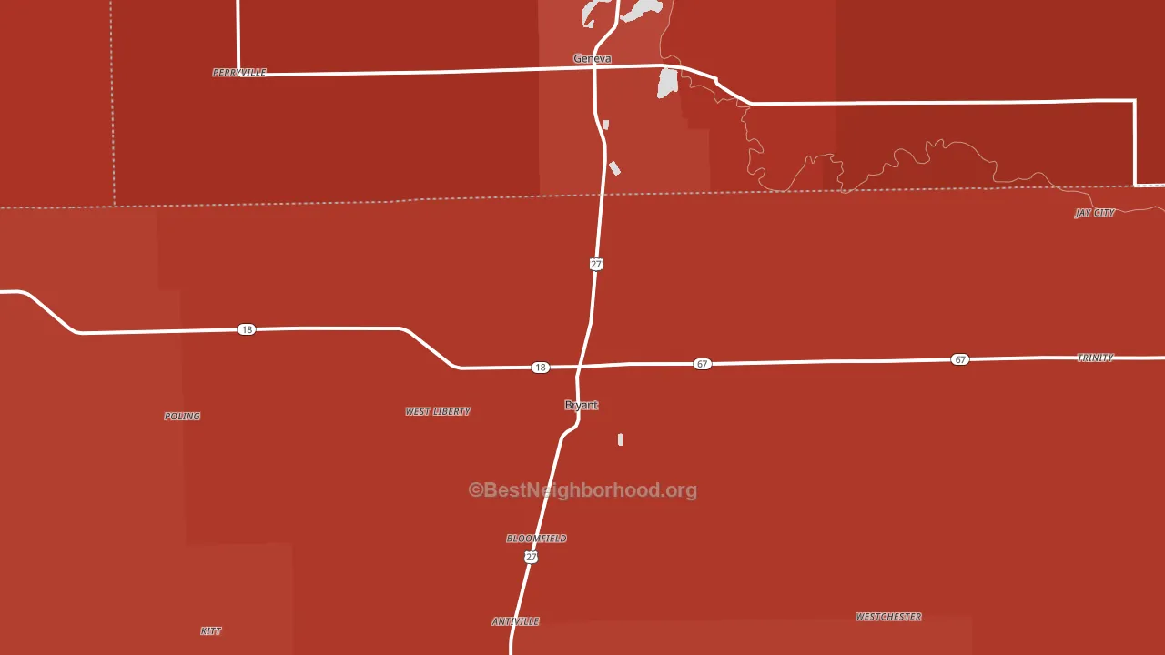 Bryant, IN block-group political-lean map