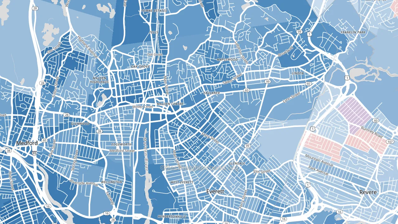 Bryant Terrace, Malden, MA block-group political-lean map