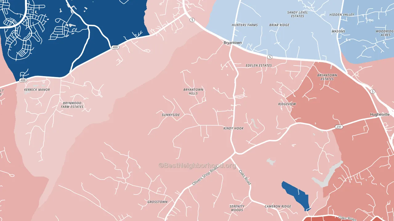 Bryantown, MD block-group political-lean map
