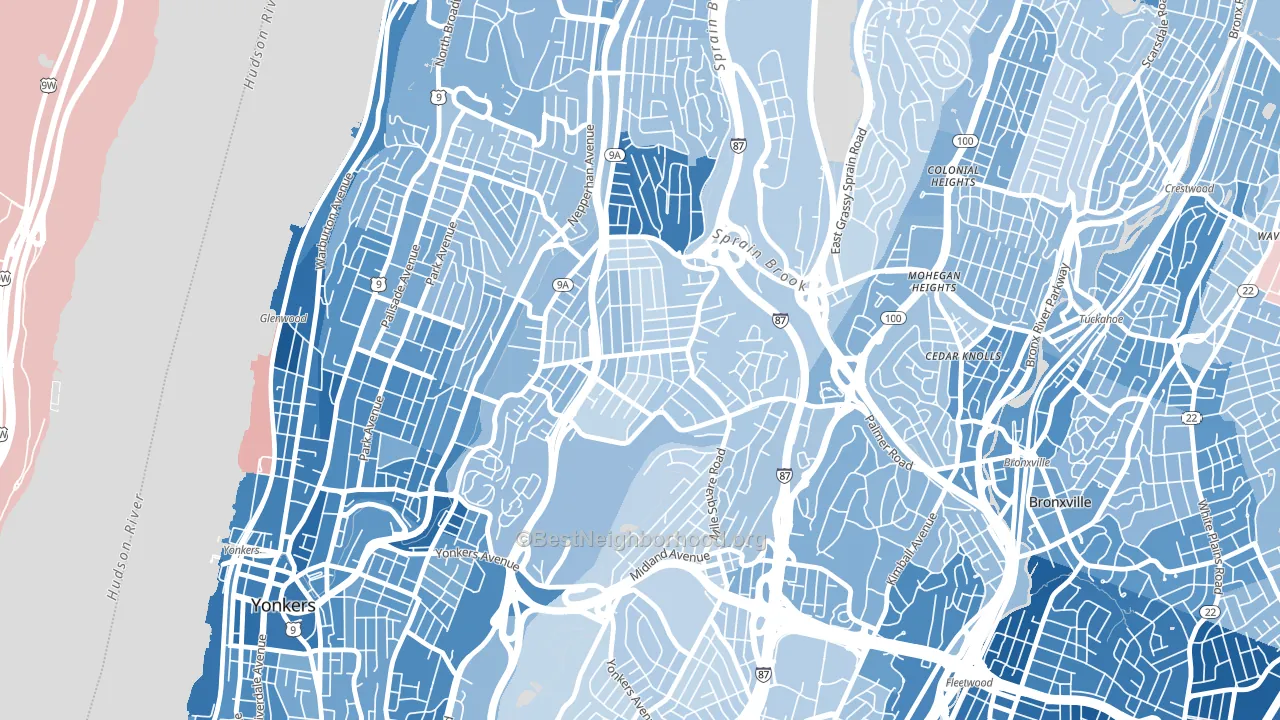 Bryn Mawr, Yonkers, NY block-group political-lean map