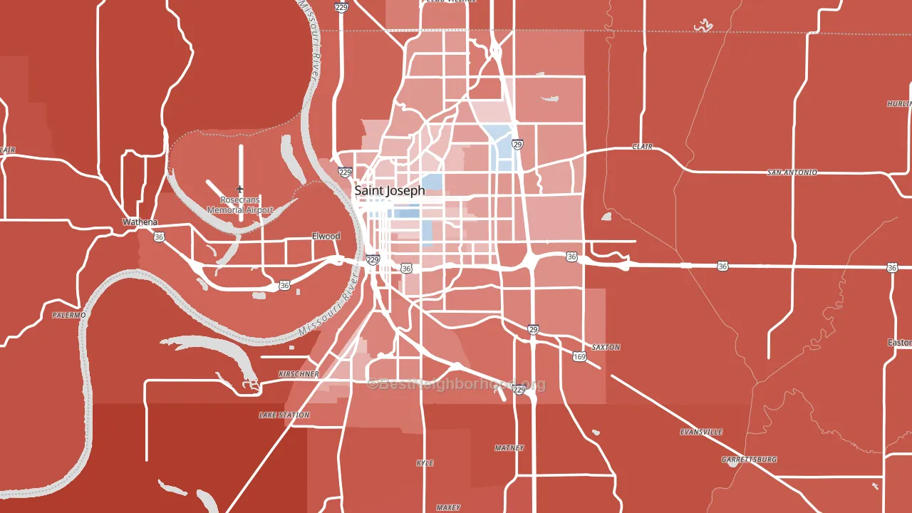 Buchanan County, MO block-group political-lean map