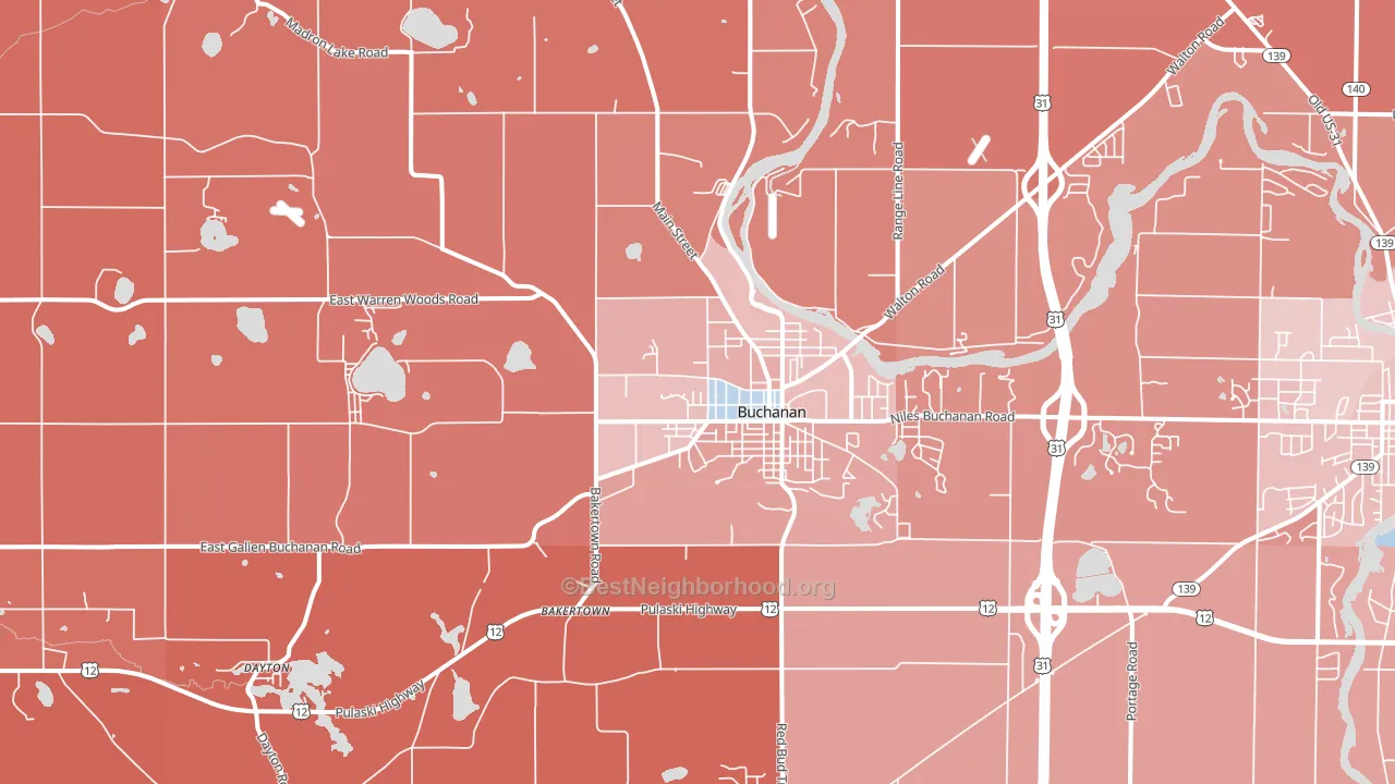 Buchanan, MI block-group political-lean map