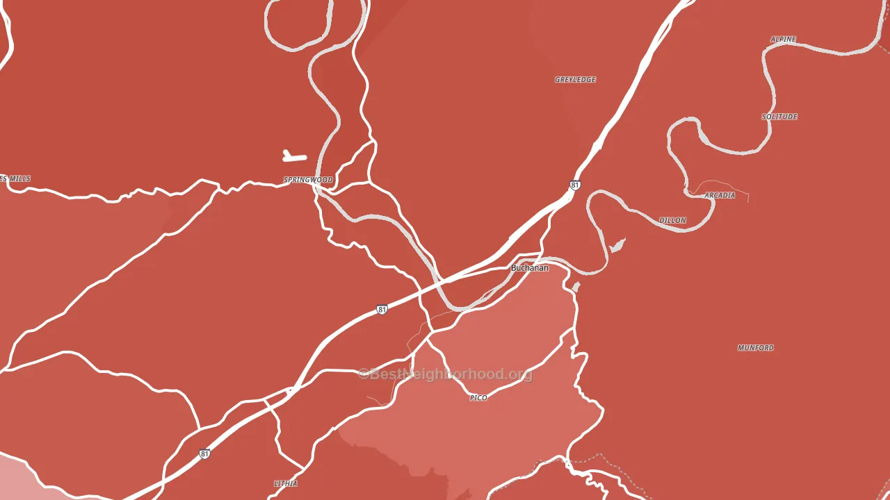 Buchanan, VA block-group political-lean map