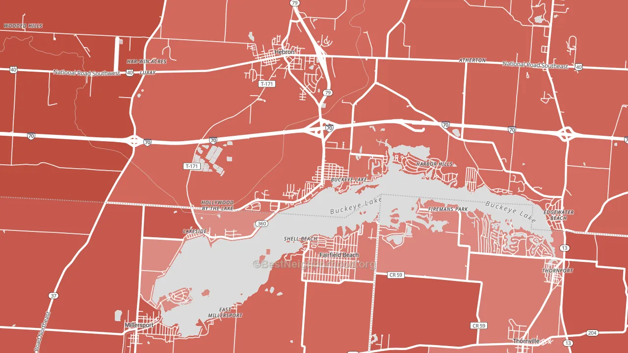 Buckeye Lake, OH block-group political-lean map