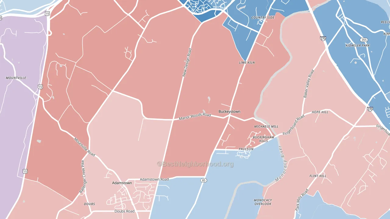 Buckeystown, MD block-group political-lean map