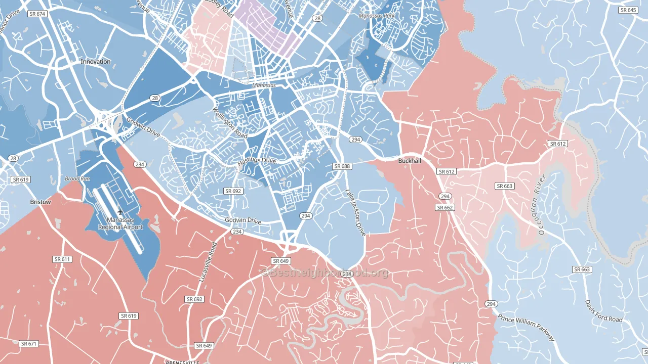 Buckhall, VA block-group political-lean map