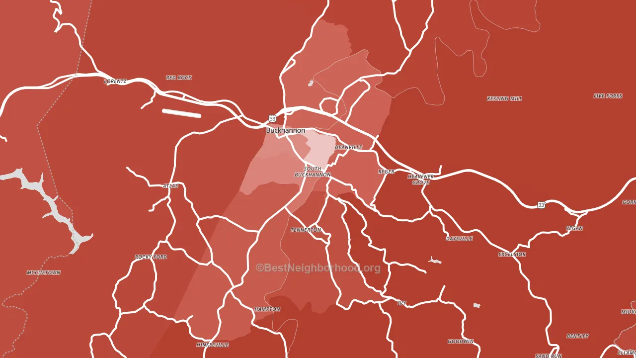 Buckhannon, WV block-group political-lean map