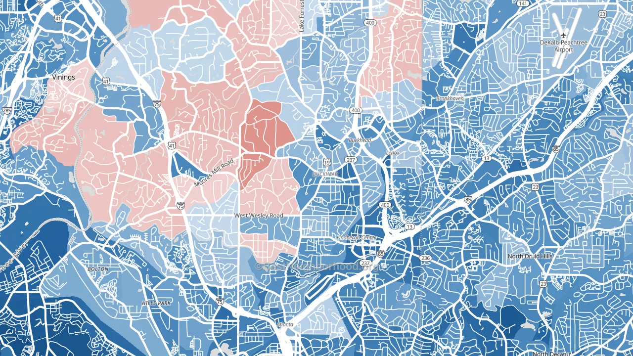 Buckhead, Atlanta, GA block-group political-lean map